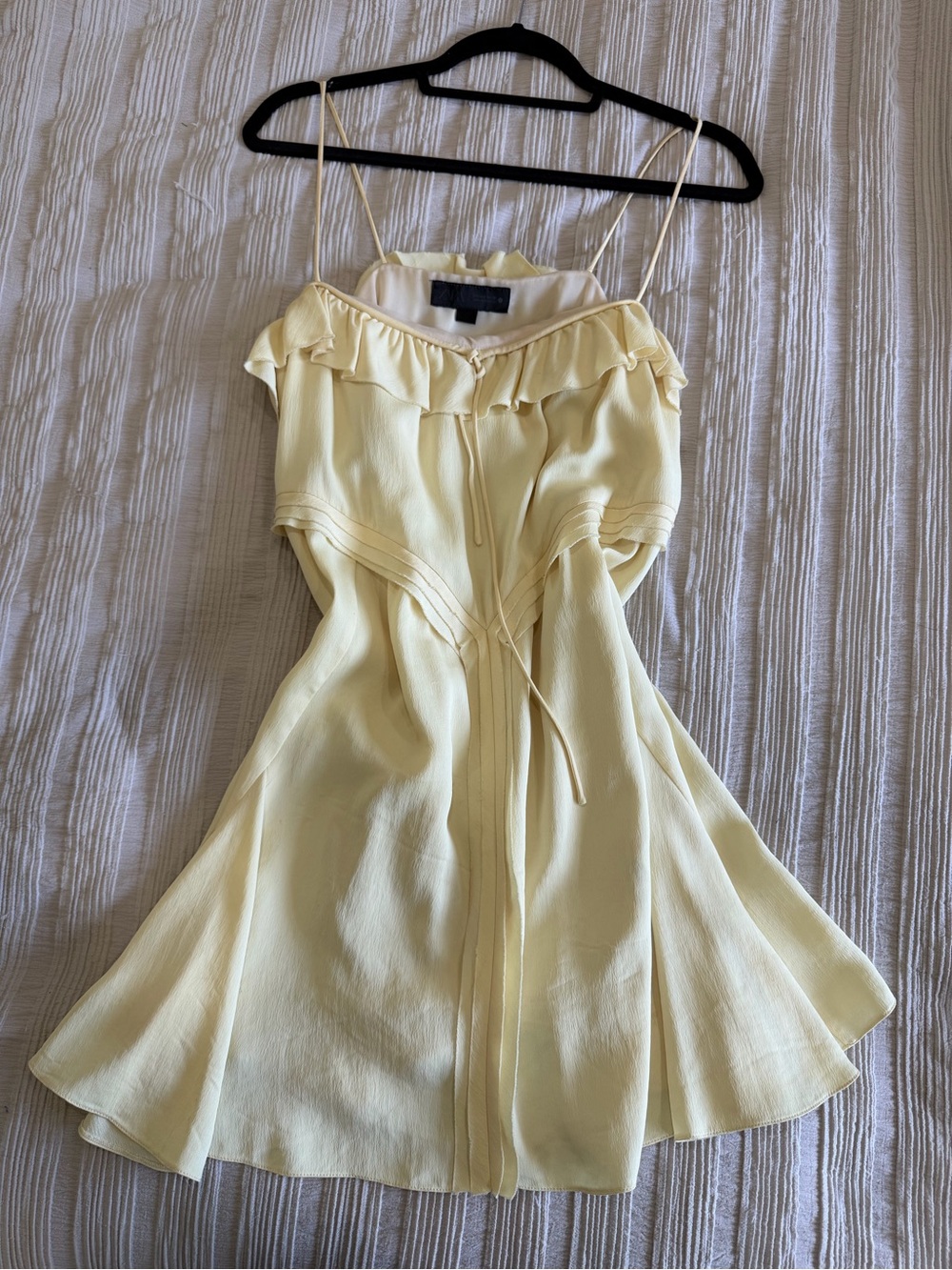 Zara Pale Yellow Ruffle-Trim Spaghetti Strap Mini Dress